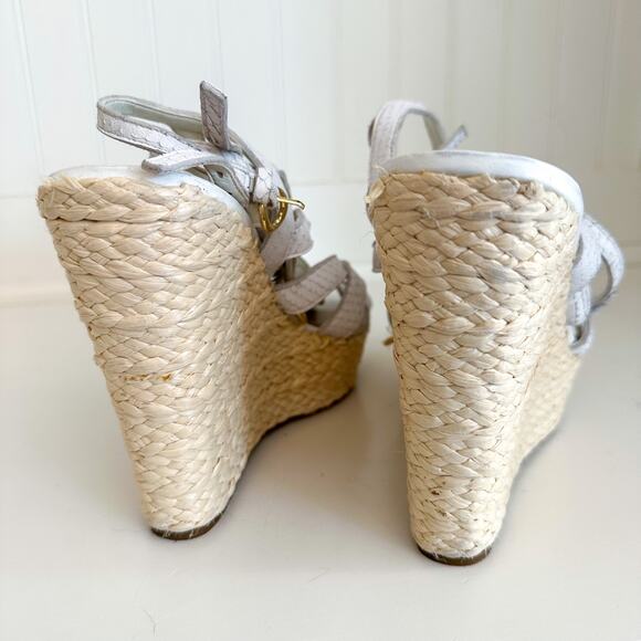 GUESS Onixx Snake Embossed Leather Wedge Platform Espadrille Sandal White 8.5 - Picture 8 of 10